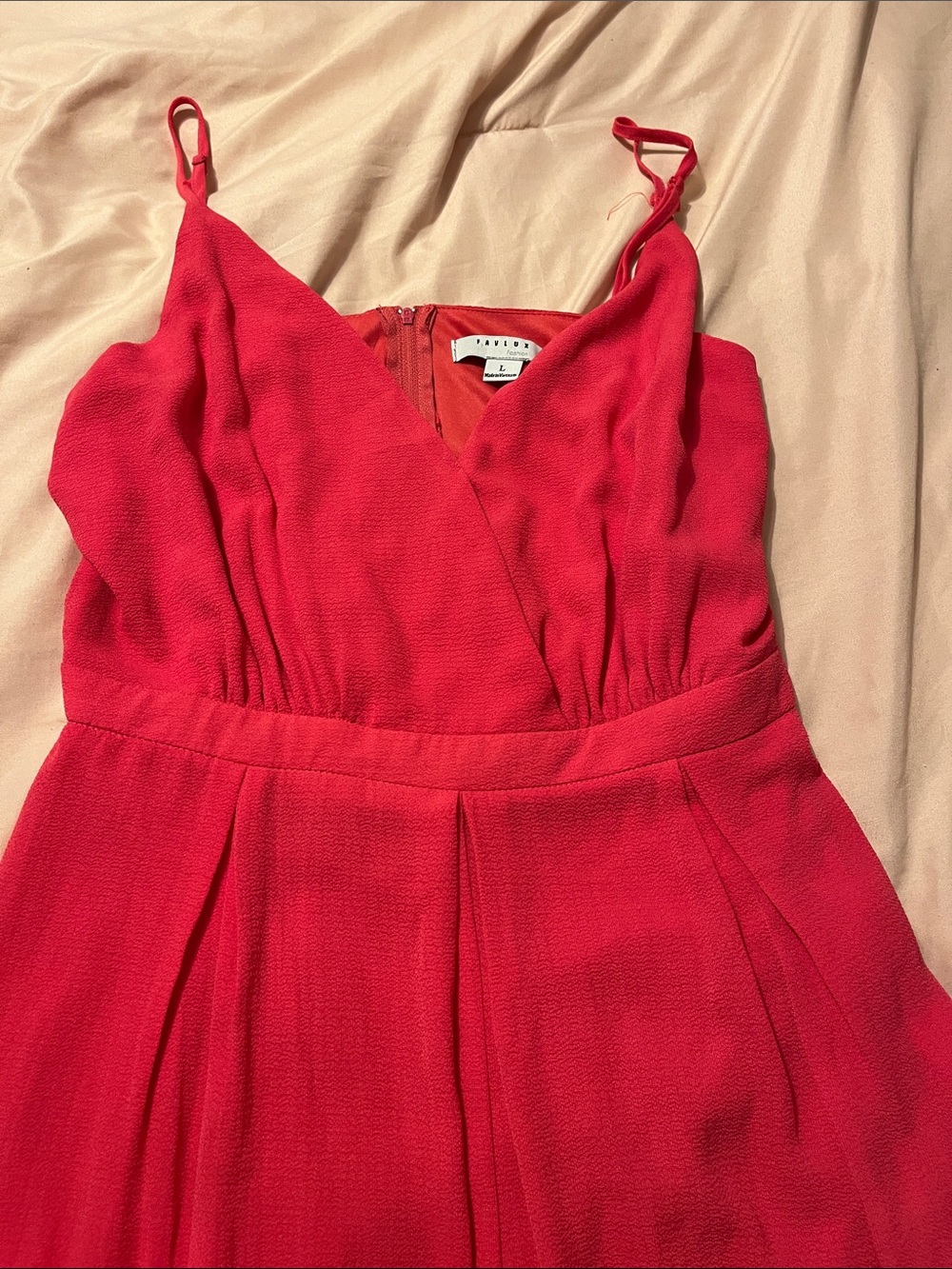 FAVLUX Red Spaghetti-Strap Mini Dress